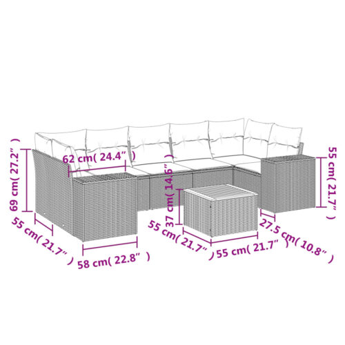8-Piece Garden Sofa Set with Cushions Beige Poly Rattan Wicker Outdoor Patio Furniture - Image 3