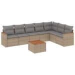 8-Piece Garden Sofa Set with Cushions Beige Poly Rattan Wicker Outdoor Patio Furniture