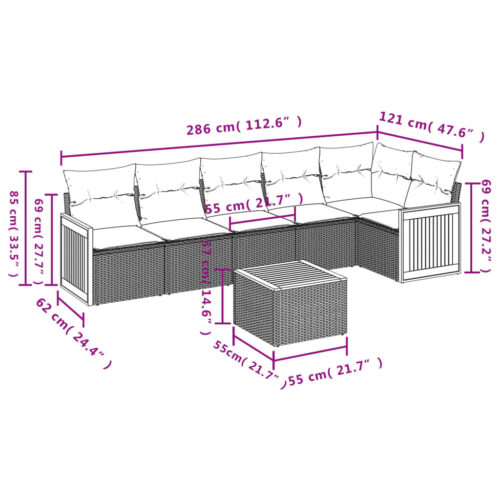 7-Piece Garden Sofa Set with Cushions Beige Poly Rattan Wicker Outdoor Patio Furniture - Image 3