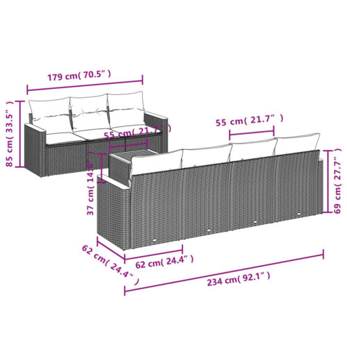8-Piece Garden Sofa Set with Cushions Beige Poly Rattan Wicker Outdoor Patio Furniture - Image 3