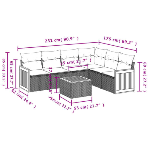 7-Piece Garden Sofa Set with Cushions Beige Poly Rattan Wicker Outdoor Patio Furniture - Image 3