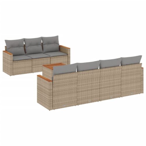 8-Piece Garden Sofa Set with Cushions Beige Poly Rattan Wicker Outdoor Patio Furniture - Image 5