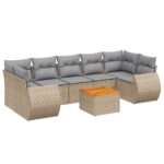 8-Piece Garden Sofa Set with Cushions Beige Poly Rattan Wicker Outdoor Patio Furniture