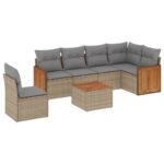 7-Piece Garden Sofa Set with Cushions Beige Poly Rattan Wicker Outdoor Patio Furniture