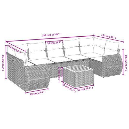 8-Piece Garden Sofa Set with Cushions Beige Poly Rattan Wicker Outdoor Patio Furniture - Image 8