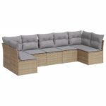 7-Piece Garden Sofa Set with Cushions Beige Poly Rattan Wicker Outdoor Patio Furniture