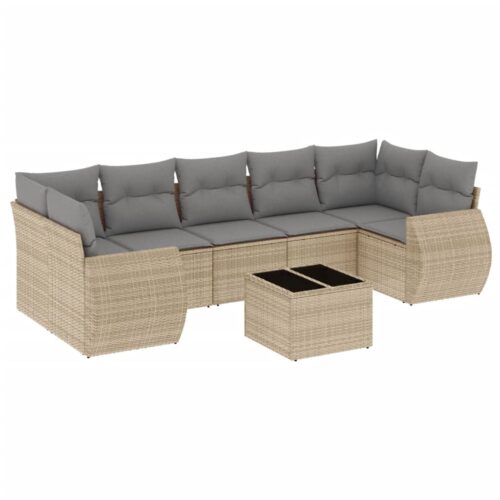 8-Piece Garden Sofa Set with Cushions Beige Poly Rattan Wicker Outdoor Patio Furniture
