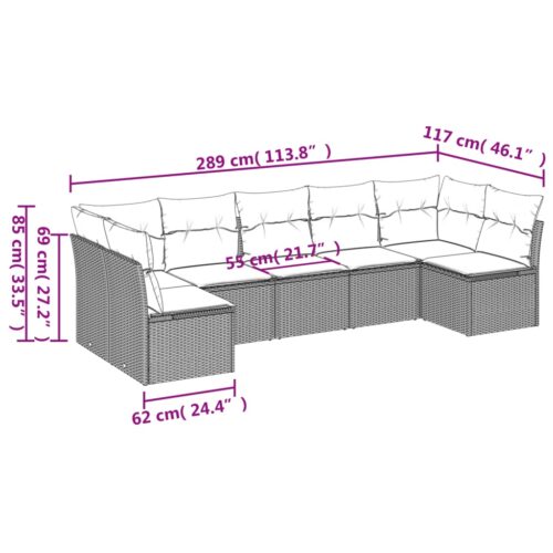 7-Piece Garden Sofa Set with Cushions Beige Poly Rattan Wicker Outdoor Patio Furniture - Image 3