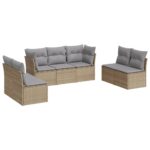 7-Piece Garden Sofa Set with Cushions Beige Poly Rattan Wicker Outdoor Patio Furniture