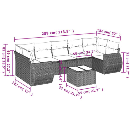 8-Piece Garden Sofa Set with Cushions Beige Poly Rattan Wicker Outdoor Patio Furniture - Image 8