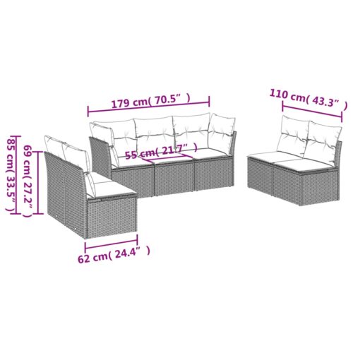 7-Piece Garden Sofa Set with Cushions Beige Poly Rattan Wicker Outdoor Patio Furniture - Image 3