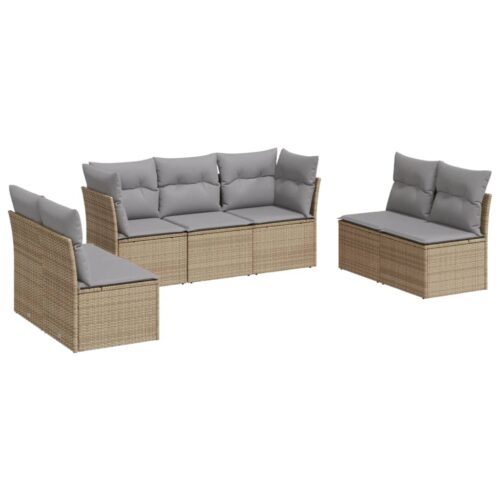 7-Piece Garden Sofa Set with Cushions Beige Poly Rattan Wicker Outdoor Patio Furniture - Image 5