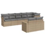 8-Piece Garden Sofa Set with Cushions Beige Poly Rattan Wicker Outdoor Patio Furniture