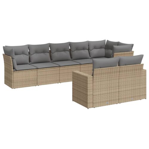 8-Piece Garden Sofa Set with Cushions Beige Poly Rattan Wicker Outdoor Patio Furniture