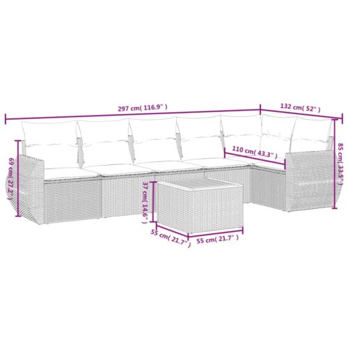 7-Piece Garden Sofa Set with Cushions Beige Poly Rattan Wicker Outdoor Patio Furniture - Image 3