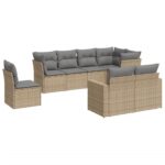 8-Piece Garden Sofa Set with Cushions Beige Poly Rattan Wicker Outdoor Patio Furniture