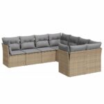 8-Piece Garden Sofa Set with Cushions Beige Poly Rattan Wicker Outdoor Patio Furniture