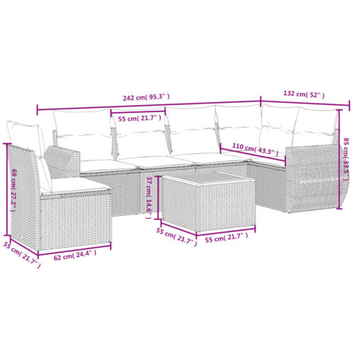 7-Piece Garden Sofa Set with Cushions Beige Poly Rattan Wicker Outdoor Patio Furniture - Image 3