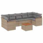 8-Piece Garden Sofa Set with Cushions Beige Poly Rattan Wicker Outdoor Patio Furniture