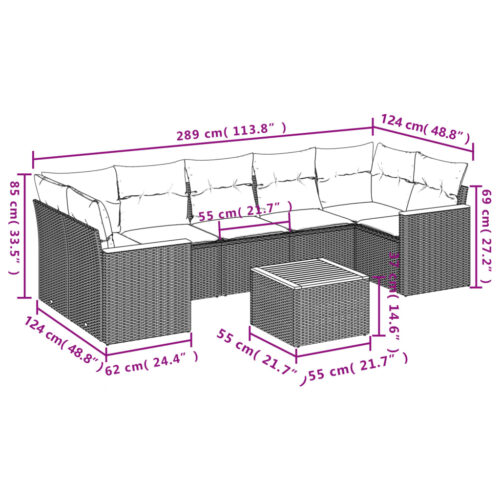 8-Piece Garden Sofa Set with Cushions Beige Poly Rattan Wicker Outdoor Patio Furniture - Image 3