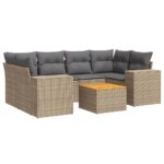 7-Piece Garden Sofa Set with Cushions Beige Poly Rattan Wicker Outdoor Patio Furniture