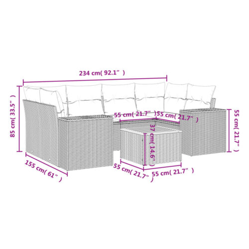 7-Piece Garden Sofa Set with Cushions Beige Poly Rattan Wicker Outdoor Patio Furniture - Image 3