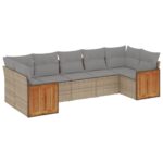 7-Piece Garden Sofa Set with Cushions Beige Poly Rattan Wicker Outdoor Patio Furniture