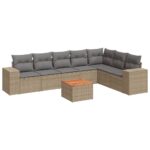 8-Piece Garden Sofa Set with Cushions Beige Poly Rattan Wicker Outdoor Patio Furniture