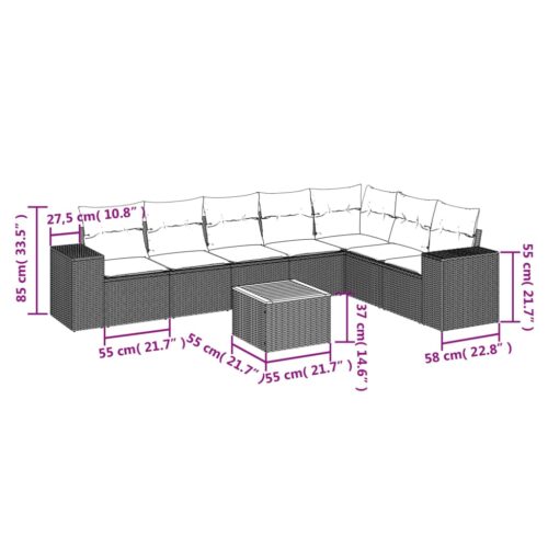 8-Piece Garden Sofa Set with Cushions Beige Poly Rattan Wicker Outdoor Patio Furniture - Image 3
