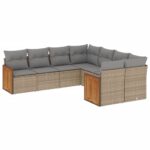 8-Piece Garden Sofa Set with Cushions Beige Poly Rattan Wicker Outdoor Patio Furniture