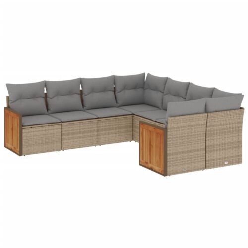 8-Piece Garden Sofa Set with Cushions Beige Poly Rattan Wicker Outdoor Patio Furniture