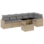 7-Piece Garden Sofa Set with Cushions Beige Poly Rattan Wicker Outdoor Patio Furniture