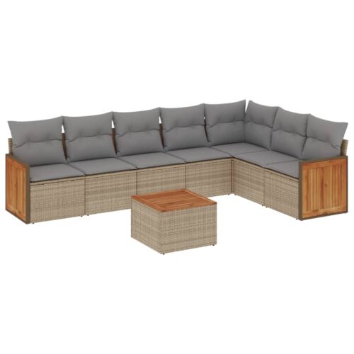 8-Piece Garden Sofa Set with Cushions Beige Poly Rattan Wicker Outdoor Patio Furniture