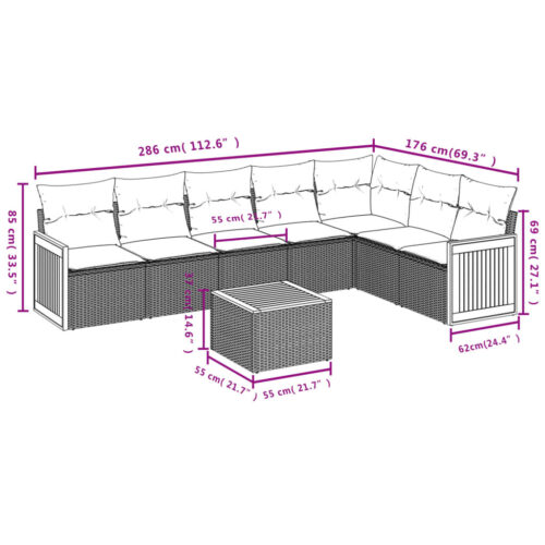 8-Piece Garden Sofa Set with Cushions Beige Poly Rattan Wicker Outdoor Patio Furniture - Image 3