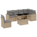 7-Piece Garden Sofa Set with Cushions Beige Poly Rattan Wicker Outdoor Patio Furniture