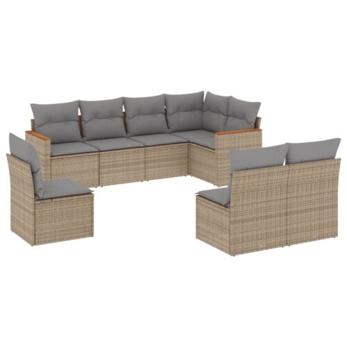 8-Piece Garden Sofa Set with Cushions Beige Poly Rattan Wicker Outdoor Patio Furniture