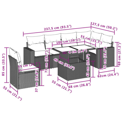 7-Piece Garden Sofa Set with Cushions Beige Poly Rattan Wicker Outdoor Patio Furniture - Image 10