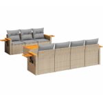 8-Piece Garden Sofa Set with Cushions Beige Poly Rattan Wicker Outdoor Patio Furniture