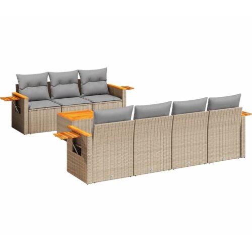 8-Piece Garden Sofa Set with Cushions Beige Poly Rattan Wicker Outdoor Patio Furniture