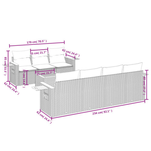 8-Piece Garden Sofa Set with Cushions Beige Poly Rattan Wicker Outdoor Patio Furniture - Image 3