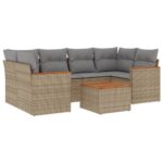 7-Piece Garden Sofa Set with Cushions Beige Poly Rattan Wicker Outdoor Patio Furniture