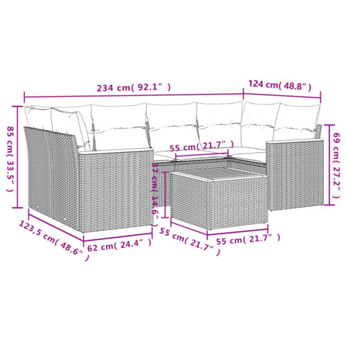7-Piece Garden Sofa Set with Cushions Beige Poly Rattan Wicker Outdoor Patio Furniture - Image 3