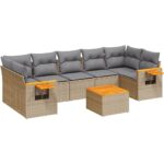 8-Piece Garden Sofa Set with Cushions Beige Poly Rattan Wicker Outdoor Patio Furniture