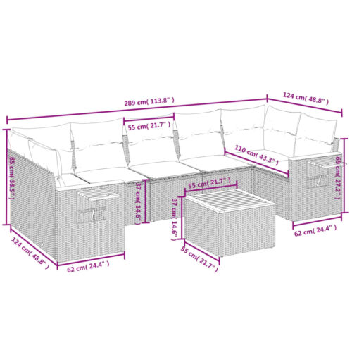 8-Piece Garden Sofa Set with Cushions Beige Poly Rattan Wicker Outdoor Patio Furniture - Image 3