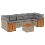 8-Piece Garden Sofa Set with Cushions Beige Poly Rattan Wicker Outdoor Patio Furniture