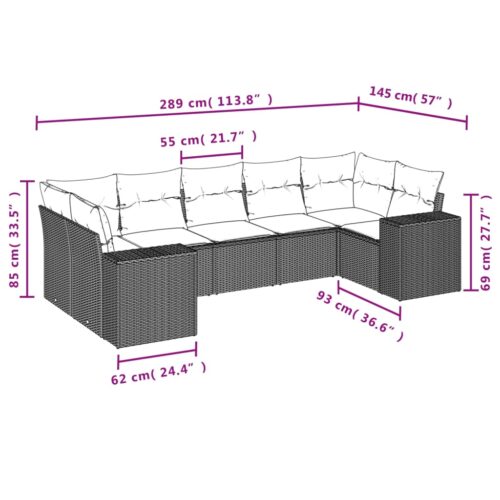 7-Piece Garden Sofa Set with Cushions Beige Poly Rattan Wicker Outdoor Patio Furniture - Image 7