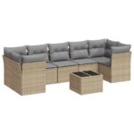 8-Piece Garden Sofa Set with Cushions Beige Poly Rattan Wicker Outdoor Patio Furniture