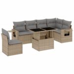7-Piece Garden Sofa Set with Cushions Beige Poly Rattan Wicker Outdoor Patio Furniture