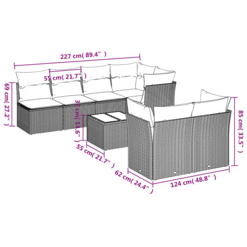 8-Piece Garden Sofa Set with Cushions Beige Poly Rattan Wicker Outdoor Patio Furniture - Image 3