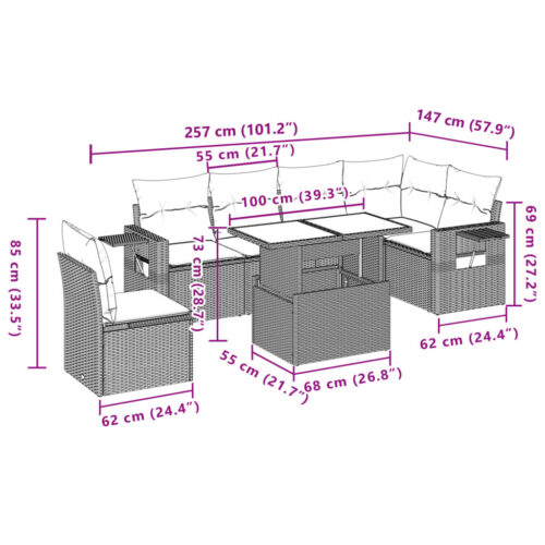 7-Piece Garden Sofa Set with Cushions Beige Poly Rattan Wicker Outdoor Patio Furniture - Image 11